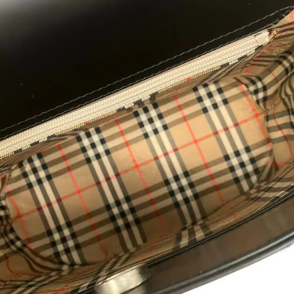 Burberry Handbag Black Beige Multi Leather Cotton